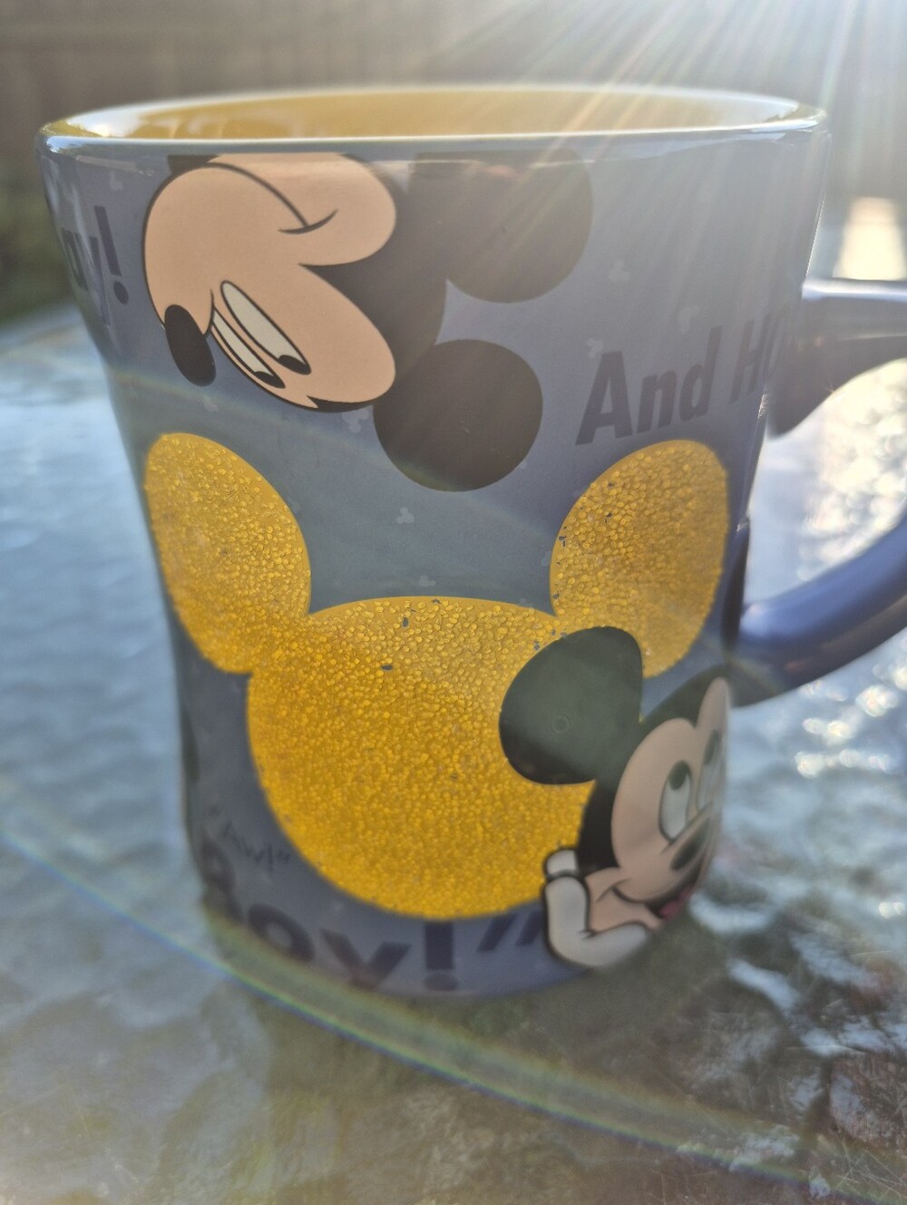 Disney Blue Ceramic Mug with Yellow Glitter Mickey Accent